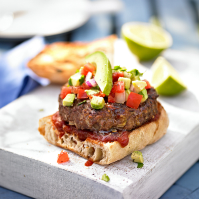 Classic Beef Burgers With Avocado & Tomato Salsa