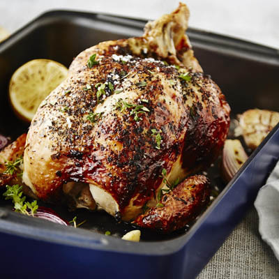 Roast Chicken with Onions, Garlic, Lemon & Thyme